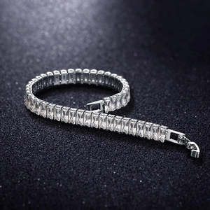 Pulsera de tenis VVS Moissanite con corte esmeralda, plata de ley 925, chapada en rodio, estilo Iced Out, baguette, Hip Hop, unisex - Product Image 3