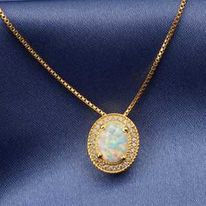 <b>Opal</b> Gemstone Oval Cut Pendant 925 Sterling Silver 14K Gold Plated Box Chain Wedding Event Jewelry Gift For Her - Product Image 6