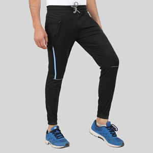 Pantalon de survêtement sport bleu quatre directions avec bande latérale, logo personnalisable, impression HD, délavage coloré, 100 % polyester, séchage rapide, tailles homme M/L/XL - Product Image 2