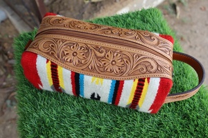 Toiletry Hand Tooled Saddle Blanket Fabric Genuine Leather Western Women Bag Handbag Purse Wholesale Aztec <b>Shaving</b> <b>Kits</b> - Product Image 3