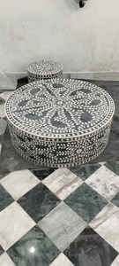 Table basse ronde moderne en incrustation de coquillages, fabriquée à la main, durable, élégante, meubles de maison en provenance d'Inde - Product Image 2