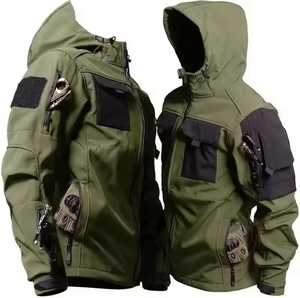 Men's Hooded bomber <b>Jacket</b> With Multiple Pockets Windproof Polyester Winter Workwear Style Outerwear - Product Image 3
