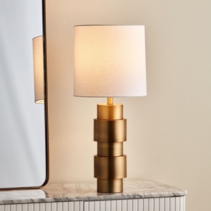 Modern Luxury Gold Stacked Cylinder <b>Table</b> Lamp Nordic <b>LED</b> <b>Bedside</b> Light Fabric Shade for Hotel Bedroom Home Decor Accent - Product Image 3