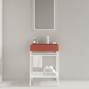 24 \ "Set di vanità da bagno rosso lucido Freestanding Console lavello rettangolare in ceramica rubinetto aperto gambe in metallo - Product Image 1