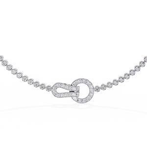 10K 14K 18K White Gold Horseshoe Buckle <b>Necklace</b> Round Bead Chain for Modern Women’s <b>Statement</b> Diamond Jewellery Collection - Product Image 4