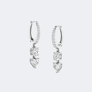 Pendientes de Diamantes Cultivados en Laboratorio Vintage de 1.40 CTW, Diseño Colgante Lineal de Dos Piedras con Engaste Redondo/Corazón/Pavé, Tipo Huggie - Product Image 3