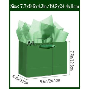 Sacchetti Regalo Verde Scuro di Media Dimensione con Manici a Nastro, 5 Pezzi 24,4x20x10,9 cm, 10 Fogli di Carta Velina Inclusi - Product Image 1