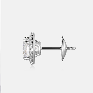 Classic 925 <b>Silver</b> <b>Stud</b> Earrings With Round Brilliant Cut Diamond Claw Setting Rhodium Plated Women's Engagement Jewelry - Product Image 1