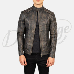 Veste de motard en cuir gris vieilli de qualité supérieure pour homme, veste moto vintage matelassée aux épaules, coupe ajustée, manteau en cuir véritable - Product Image 6