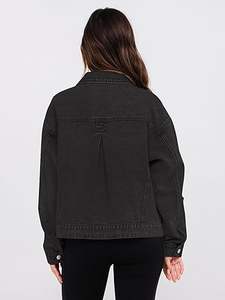 Veste en jean vintage noire délavée pour femme, style streetwear 2026, respirante, coupe-vent, doublure en coton, service OEM - Product Image 2