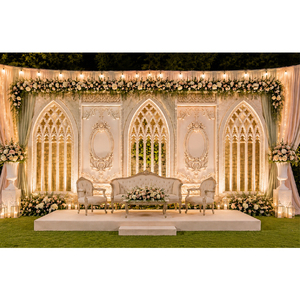 Escenario de Boda con Temática Romana, Recepción Victoriana, Decoración Elegante de Estilo Gótico con Arco Floral y Conjunto de Muebles Blancos - Product Image 1