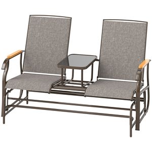 "Courtyard Iron 2 Person Glider Bench <b>Swing</b> Chair Loveseat with Table Light Mixed Brown Steel <b>Frame</b>" - Product Image 1