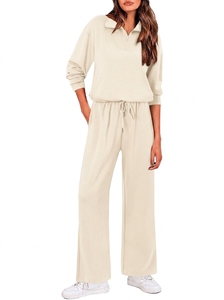 Women's 2 Piece <b>Knitted</b> <b>Set</b> Solid Color Long Sleeve Top With Drawstring Pants Casual Loose Fit All Seasons Wear - Product Image 4