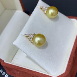 Boucles d'oreilles en or épais 18 carats, série vert paon premium, perles Auroraback, 9-10 mm rondes, presque parfaites, avec boîte cadeau - Product Image 3