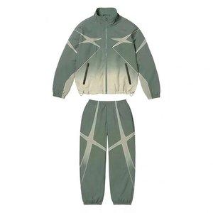Trendiness Custom Logo Green Panels Men's Nylon <b>Wind</b> <b>Breaker</b> With Pants Sets For Summer Quick Dry Outwear Set Streetwear Jackets - Product Image 2