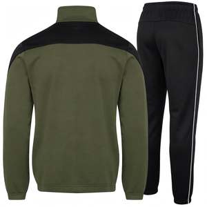 Ensemble de survêtement deux pièces personnalisé pour homme, vert olive, avec veste zippée à col montant et pantalon à passepoil, vente en gros, tenue de sport athlétique - Product Image 2
