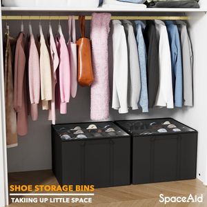 Set di 2 Contenitori Pieghevoli per Scarpe con Divisori Regolabili, Capacità 16-32 Paia, Nero - Product Image 5