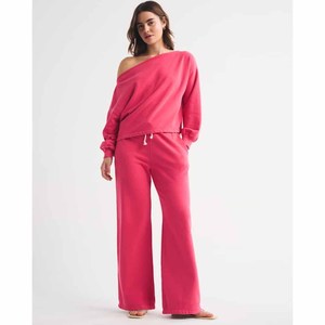 Pantalones Anchos de Felpa Rosa para Mujer, Cintura Alta, Corte Holgado, Largos, Color Sólido, Casuales, para Otoño, Cintura Elástica, Tejido de Algodón - Product Image 4