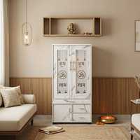 Armoire moderne en acier aspect marbre blanc, double porte, avec tiroirs, pour chambre à coucher, Diwali et anniversaire