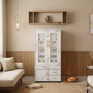 Armario Moderno de Acero con Aspecto de Mármol Blanco, Armario de Dos Puertas con Cajones para Dormitorio, Ideal para Diwali y Cumpleaños - Product Image 1