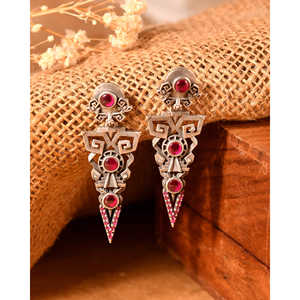 Pendientes Colgantes Finos de Plata Meera Jaipur Tribal Teer - Product Image 2