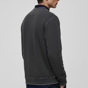 เสื้อฮู้ดดี้ผ้าฝ้าย 100% ระบายอากาศได้ดี สไตล์ฮิปฮอป คอโอ ทรงหลวม สีพื้น แต่งขาดแบบลำลอง สั่งทำได้ - Product Image 6