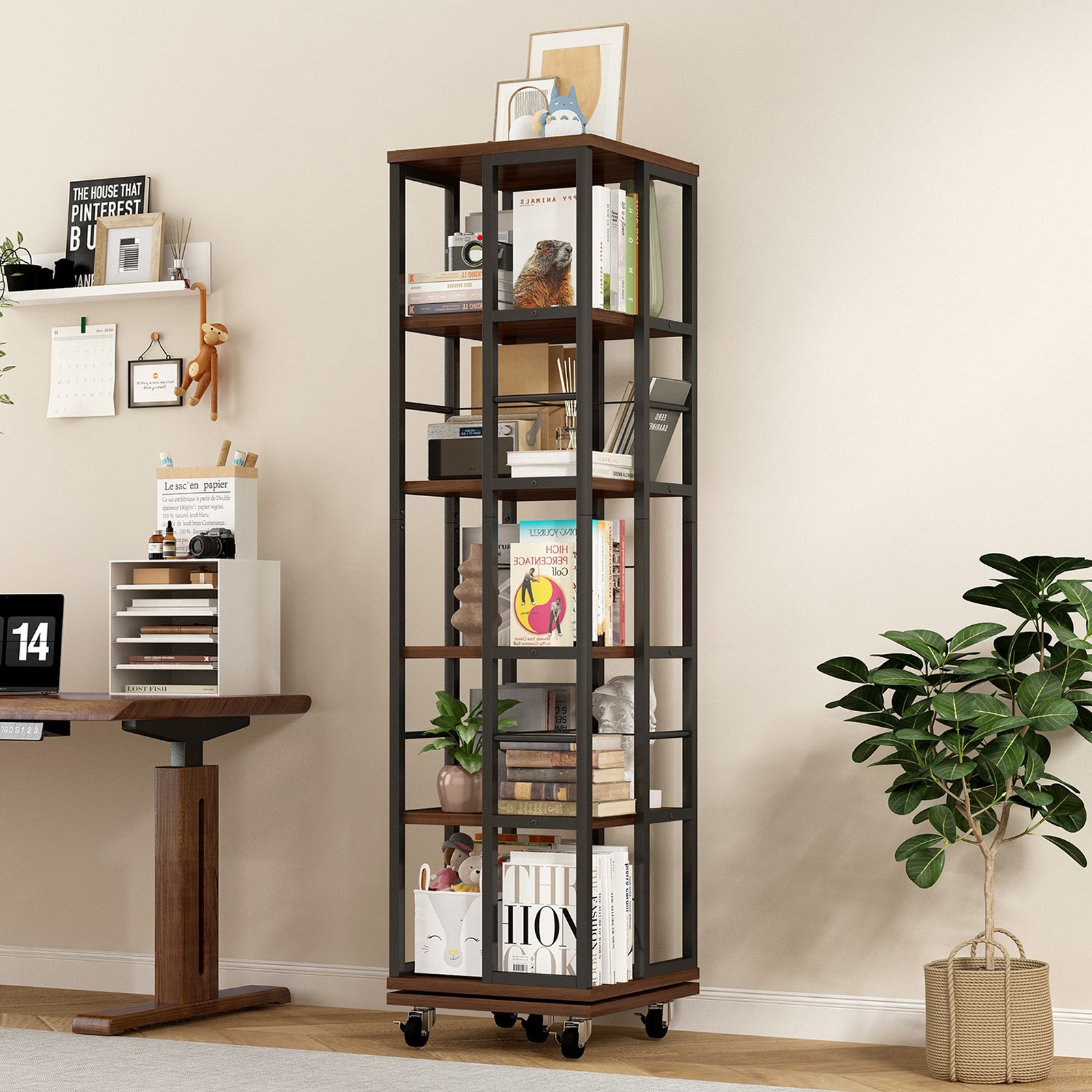 Deals Vintage Revolving Bookcase Multiple Storage Tiers | Alibaba.com
