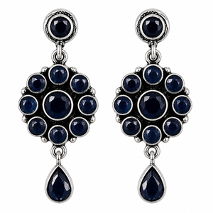 Boucles d'oreilles pendantes en argent oxydé plaqué, motif fleur d'améthyste, design tendance, pour femme, idéales pour anniversaire, vente en gros - Product Image 1