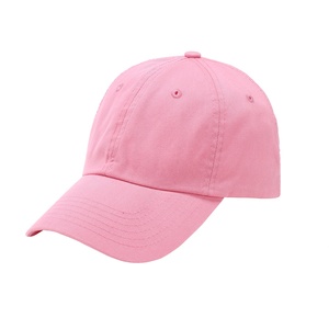 Wholesale High Quality Custom 6 Panel 100% Washed Cotton Pink <b>Blank</b> Plain Dad Hat Snapback Distressed Brim Baseball <b>Cap</b> for Wome - Product Image 2