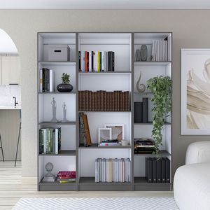 Set di librerie Davie da 3 pezzi, grigio opaco e bianco, larghezza 60 pollici, con 14 ripiani per soggiorno - Product Image 1