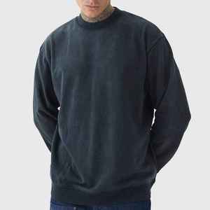 Sweat-shirt à col rond gris foncé pour homme, coupe classique, couleur unie, tricoté, manches longues, 100% coton, style automne - Product Image 1