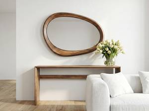 Natural Wood Handmade Eco-Friendly Modern Round Wall Mirror Home Accent - Product Image 1