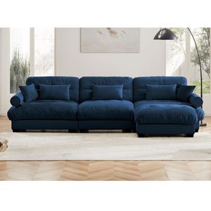 Divano Componibile in Velluto Super Confortevole e Oversize con Pouf Mobile, Braccioli Imbottiti e Seduta Profonda per Soggiorno - Product Image 3