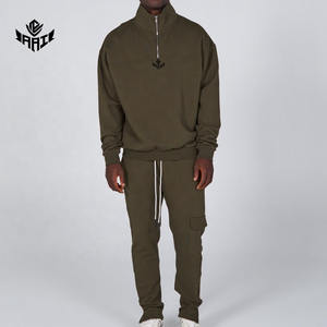 Ensemble de survêtement personnalisé pour homme avec sweat-shirt à demi-zip et pantalon cargo, deux pièces, vêtements de sport décontractés, vente en gros - Product Image 1