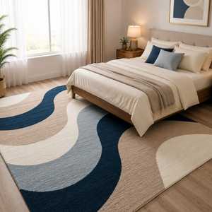 Tapis en laine de Nouvelle-Zélande tufté à la main, tapis moderne abstrait, bleu beige gris, tapis contemporain - Product Image 1