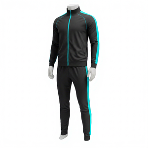 Chándal informal con capucha para hombre, negro y verde, de poliéster ligero de secado rápido, con cremallera completa, para invierno, corte regular, con detalles laterales. - Product Image 3