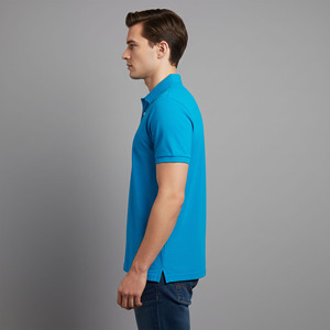 เสื้อโปโลผู้ชายสีน้ำเงิน ผ้าฝ้าย แขนสั้น ปักโลโก้ สวมใส่สบาย ทรงปกติ ระบายอากาศได้ดี และเป็นผู้จำหน่ายขายส่ง - Product Image 3