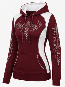 Sweat à capuche décontracté pour femme en coton 100% avec strass bleus, logo frontal et imprimé printemps-automne - Product Image 3