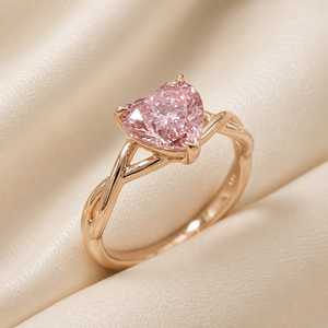 Anillo de Compromiso Solitario con Diamante Cultivado en Laboratorio de 2 Quilates, Corte Corazón Rosa, Banda Trenzada, Oro Sólido de 10K, 14K, 18K, Joyería Fina, Certificado IGI - Product Image 4