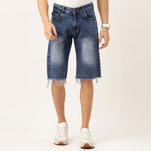 Shorts Bermuda en jean délavé taille mi-haute pour homme, style décontracté, avec braguette boutonnée, en coton tissé respirant - Product Image 1