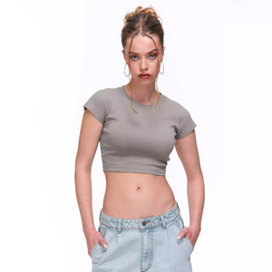 Camiseta Corta de Manga Corta para Mujer, 100% Algodón, Premium, Básica, Boutique, Moda, Venta al por Mayor, Logotipo Personalizado, Estilo Y2K, Streetwear - Product Image 1