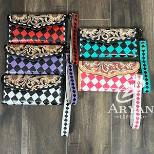 Nuevo Bolso de Mano de Cuero Vacuno Repujado a Mano 2026, Cartera de Lujo con Patrón a Cuadros, Monedero Elegante con Grabado Floral para Mujer - Product Image 1