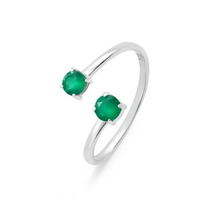 Rhaya Jewels Women Bohemia Style Trendy Elegant Engagement <b>Rhodium</b> Plated 925 Sterling Silver Prong Set Cut Dual Cabochon <b>Ring</b> - Product Image 3