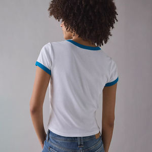 T-shirt court Ringer pour femme 100% Coton à manches courtes coupe ajustée style streetwear avec bordure contrastante, vente en gros, décontracté - Product Image 2
