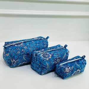 Juego de 3 Bolsas de Maquillaje de Algodón Estampado a Mano, Ecológicas, Color Rosa, Acolchadas, Estilo Indio, con Cierre, para Viaje - Product Image 6