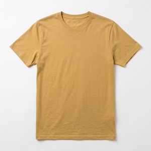 เสื้อยืดผู้ชาย สีพื้น แขนสั้น ทรงปกติ ผ้าคอตตอนเจอร์ซีย์ สวมใส่สบาย สีเหลืองมัสตาร์ด เสื้อยืดคอกลมผู้ชาย - Product Image 5
