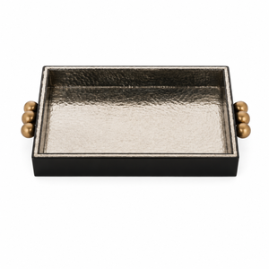Bandeja de Servicio Decorativa de Lujo en Dorado con Base de Vidrio, Marco de MDF y Asas de Metal |   Elegante Bandeja Organizadora para Decoración del Hogar y Hoteles - Product Image 1