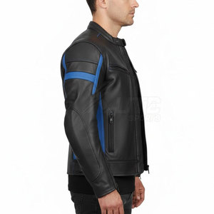 Blouson de moto classique pour homme en cuir durable, imperméable, coupe-vent, avec taille et manches ajustables, détails de sécurité, design moderne - Product Image 5
