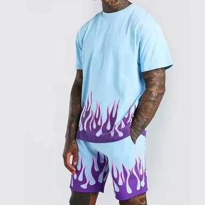 Conjunto de Camiseta y Pantalones Cortos para Hombre con Estampado de Llamas, Azul y Morado, Sublimación, Ropa Urbana de Dos Piezas, Poliéster, Diseño Personalizado - Product Image 2