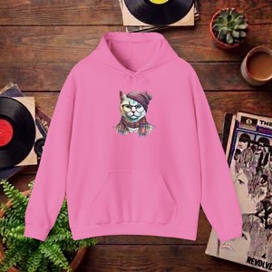 Sudadera con Capucha Rosa con Estampado de Gato de Dibujos Animados, Unisex, Informal, para Otoño - Product Image 1